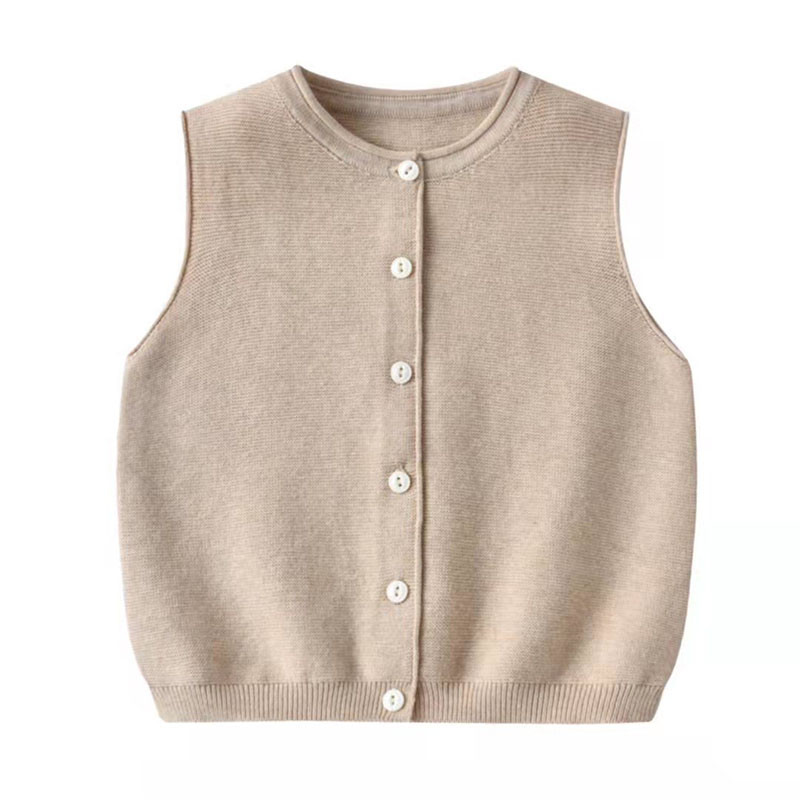 Stil coreean, toamnă, primăvară, îmbrăcăminte pentru copii, fără mâneci, culoare uni, tricotat, cardigan, haină, vestă, fete, băieți, vestă