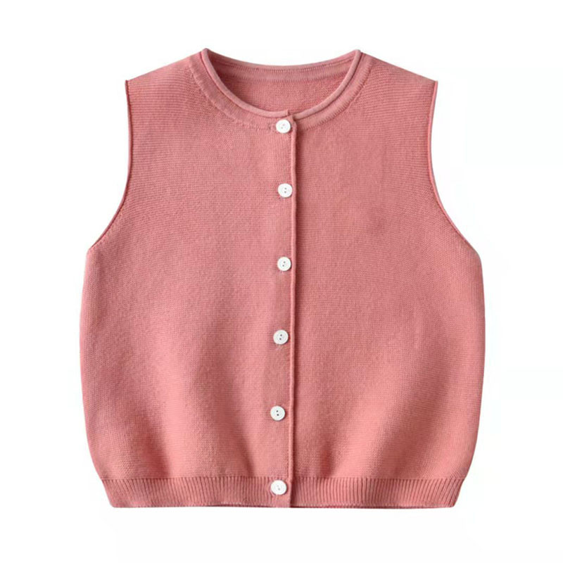 Stil coreean, toamnă, primăvară, îmbrăcăminte pentru copii, fără mâneci, culoare uni, tricotat, cardigan, haină, vestă, fete, băieți, vestă