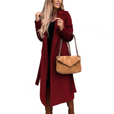 Sieviešu 2022. gada rudens un ziemas temperaments vidēja garuma, bieza vilna ar garām piedurknēm sieviešu jaka Trend Sarkans, moderns vilnas mētelis