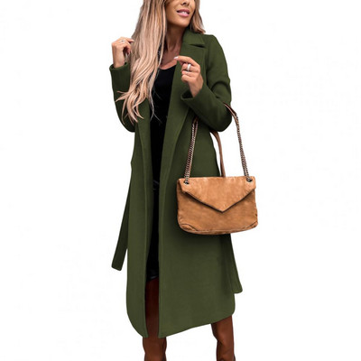 Sieviešu 2022. gada rudens un ziemas temperaments vidēja garuma, bieza vilna ar garām piedurknēm sieviešu jaka Trend Sarkans, moderns vilnas mētelis