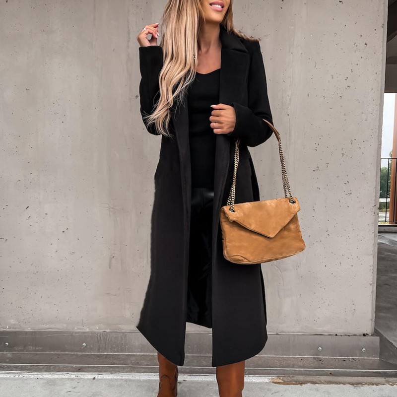 Sieviešu 2022. gada rudens un ziemas temperaments vidēja garuma, bieza vilna ar garām piedurknēm sieviešu jaka Trend Sarkans, moderns vilnas mētelis