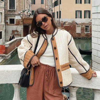 Jesen Zima Vintage pamučne jakne Kaputi Ženske modne patchwork dugih rukava s uzorkom Ženske jakne Ležerne široke ženske jakne 2023.