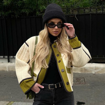 Jesen Zima Vintage pamučne jakne Kaputi Ženske modne patchwork dugih rukava s uzorkom Ženske jakne Ležerne široke ženske jakne 2023.