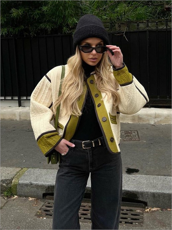 Jesen Zima Vintage pamučne jakne Kaputi Ženske modne patchwork dugih rukava s uzorkom Ženske jakne Ležerne široke ženske jakne 2023.