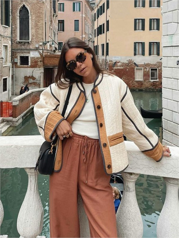 Jesen Zima Vintage pamučne jakne Kaputi Ženske modne patchwork dugih rukava s uzorkom Ženske jakne Ležerne široke ženske jakne 2023.