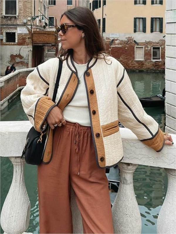 Jesen Zima Vintage pamučne jakne Kaputi Ženske modne patchwork dugih rukava s uzorkom Ženske jakne Ležerne široke ženske jakne 2023.