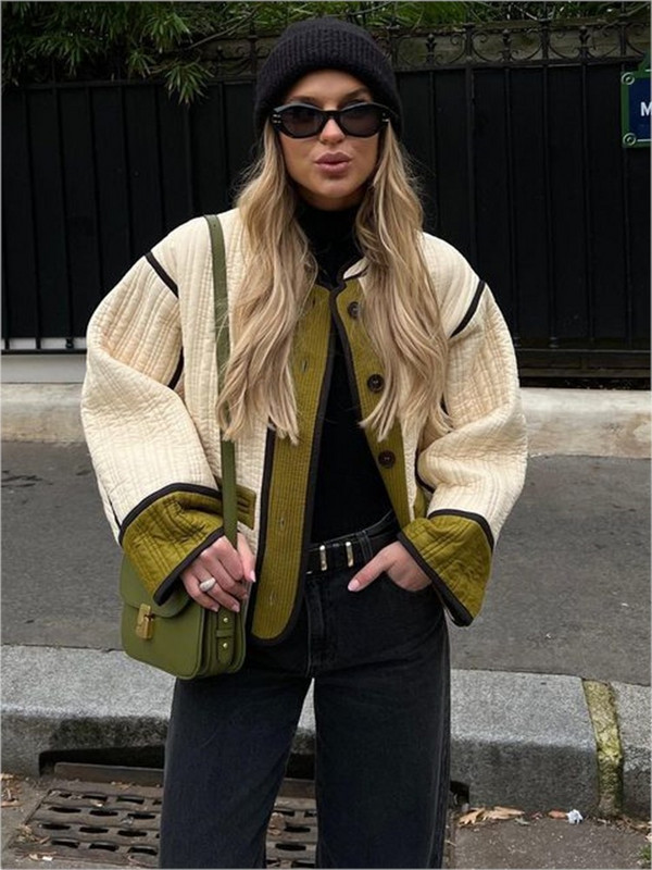 Jesen Zima Vintage pamučne jakne Kaputi Ženske modne patchwork dugih rukava s uzorkom Ženske jakne Ležerne široke ženske jakne 2023.