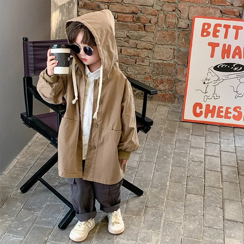 Jesenske pamučne jakne s kapuljačom za dječake, dječje labave, ležerne majice s kapuljačom, vjetrovka, dječja jesenja gornja odjeća, kaput s gumbima za 1-10