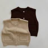 Beebitüdrukute poiste kuduv kampsun varrukateta ühevärviline Beebitüdrukute poiste vest Sügiskevadine laste kudumine kampsun mantel Vest