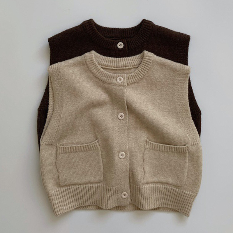 Beebitüdrukute poiste kuduv kampsun varrukateta ühevärviline Beebitüdrukute poiste vest Sügiskevadine laste kudumine kampsun mantel Vest