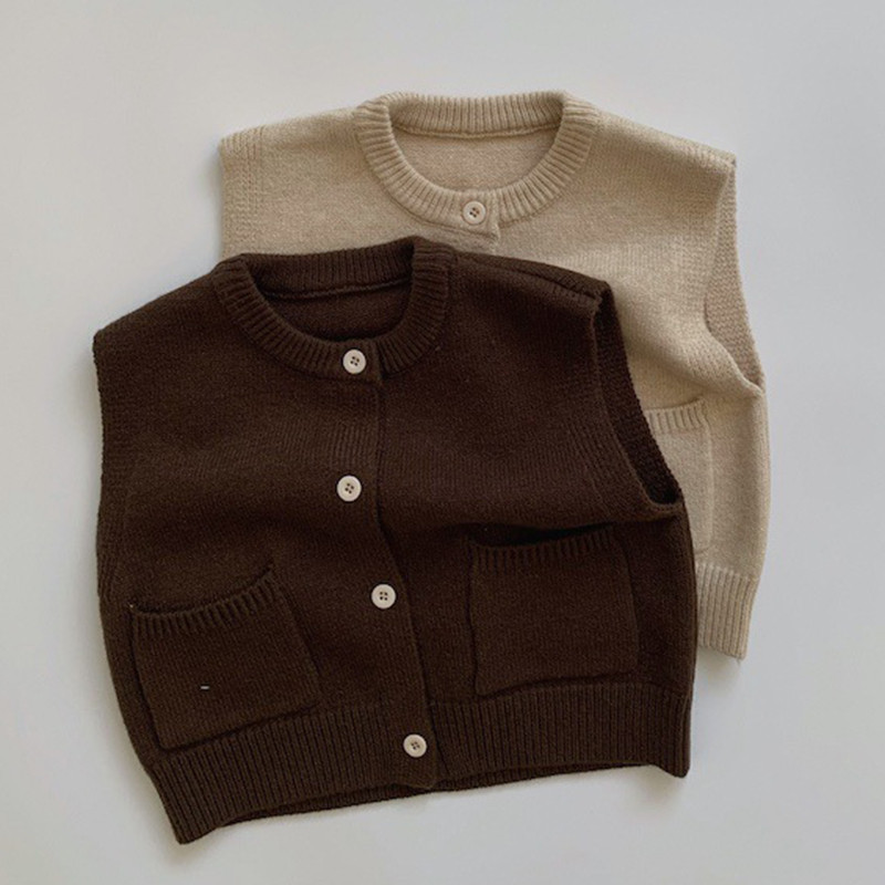 Beebitüdrukute poiste kuduv kampsun varrukateta ühevärviline Beebitüdrukute poiste vest Sügiskevadine laste kudumine kampsun mantel Vest