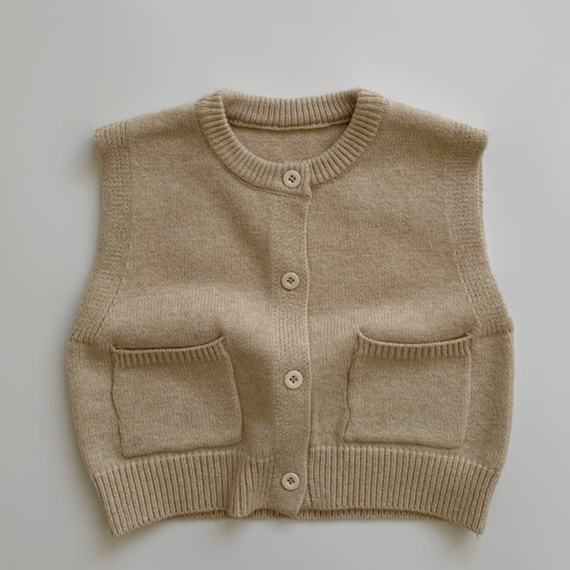 Beebitüdrukute poiste kuduv kampsun varrukateta ühevärviline Beebitüdrukute poiste vest Sügiskevadine laste kudumine kampsun mantel Vest