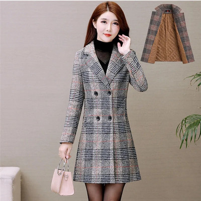 Nova jesensko-zimska jakna Ženski vuneni kaput Rešetkasti kaput Srednje dugi, ležerni, topla ženska gornja odjeća od miješane vune Mujer kaputi 5XL