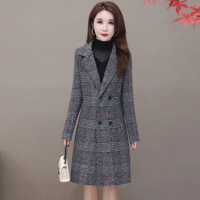 Nova jesensko-zimska jakna Ženski vuneni kaput Rešetkasti kaput Srednje dugi, ležerni, topla ženska gornja odjeća od miješane vune Mujer kaputi 5XL