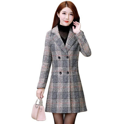 Nova jesensko-zimska jakna Ženski vuneni kaput Rešetkasti kaput Srednje dugi, ležerni, topla ženska gornja odjeća od miješane vune Mujer kaputi 5XL