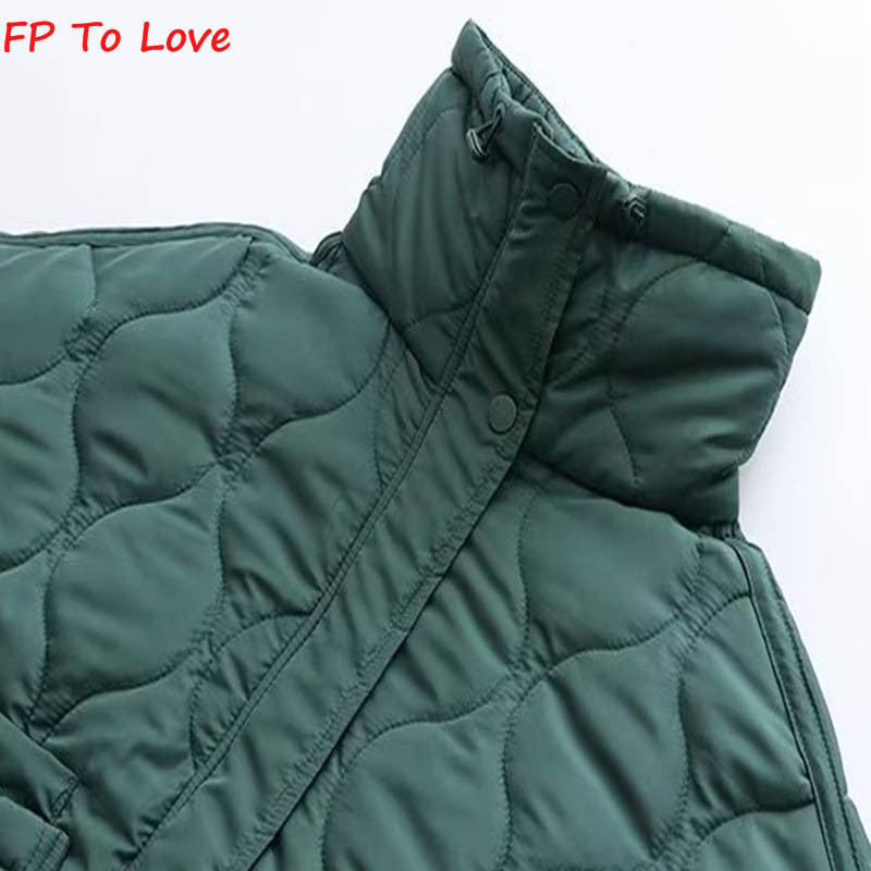 Jachetă din bumbac matlasată kaki haină scurtă, fermoar, guler, buzunar Blogger, îmbrăcăminte de stradă, haine pentru femei