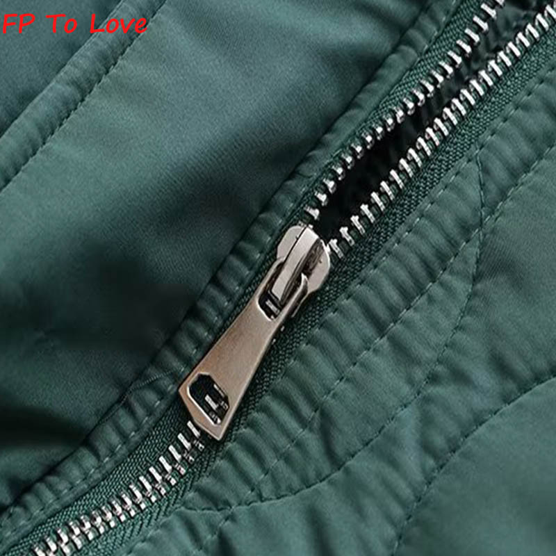 Jachetă din bumbac matlasată kaki haină scurtă, fermoar, guler, buzunar Blogger, îmbrăcăminte de stradă, haine pentru femei