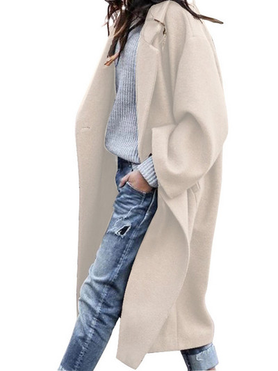 Dugi vuneni kaput Ženska jesen-zima Debela jakna Ženska vintage široka kaput na rever Ženska korejska modna vjetrovka