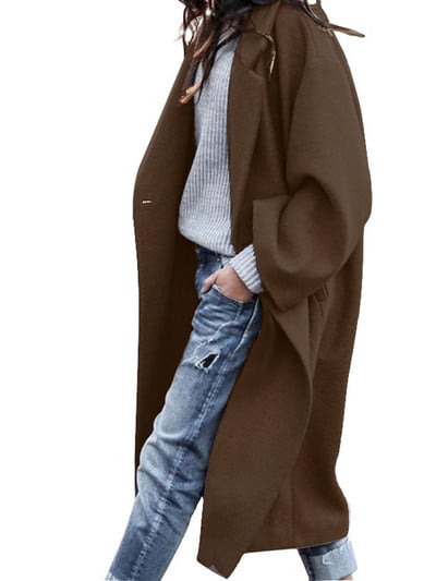 Dugi vuneni kaput Ženska jesen-zima Debela jakna Ženska vintage široka kaput na rever Ženska korejska modna vjetrovka