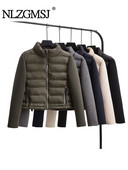 Nlzgmsj TRAF Patchwork Jesen Zima Parka Kaput Ženski 2023 Vintage Slim Down Kaputi Zatvarači Jakna sa samostojećim ovratnikom za žene