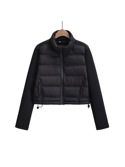 Nlzgmsj TRAF Patchwork Jesen Zima Parka Kaput Ženski 2023 Vintage Slim Down Kaputi Zatvarači Jakna sa samostojećim ovratnikom za žene