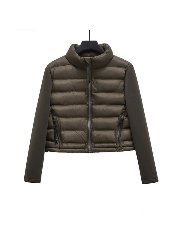 Nlzgmsj TRAF Patchwork Jesen Zima Parka Kaput Ženski 2023 Vintage Slim Down Kaputi Zatvarači Jakna sa samostojećim ovratnikom za žene