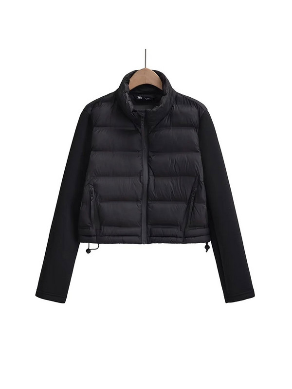 Nlzgmsj TRAF Patchwork Jesen Zima Parka Kaput Ženski 2023 Vintage Slim Down Kaputi Zatvarači Jakna sa samostojećim ovratnikom za žene