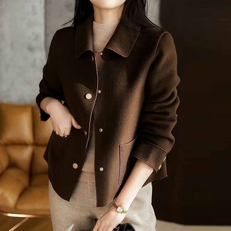 Modni vuneni kaput ženski kratki jednobojni kaput široki kaput korejske jakne zimske ležerne zimske obične vintage