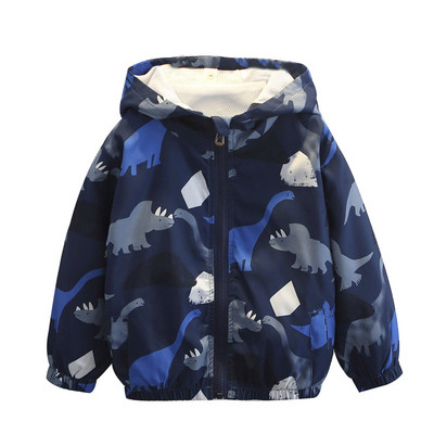 2-6G pavasaris rudens bērnu apģērbi zēniem jakas bērniem ar kapuci ar rāvējslēdzēju vējjaka Toddler dinozauru ūdensnecaurlaidīga jaka zēniem