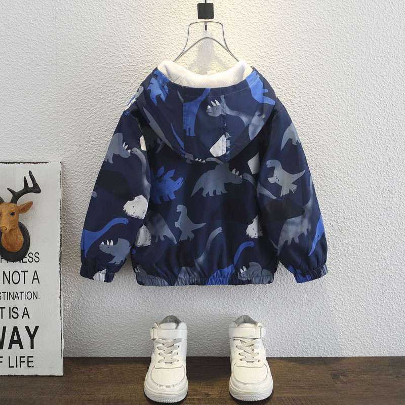 2-6G pavasaris rudens bērnu apģērbi zēniem jakas bērniem ar kapuci ar rāvējslēdzēju vējjaka Toddler dinozauru ūdensnecaurlaidīga jaka zēniem