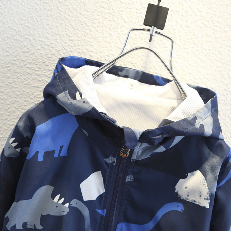 2-6G pavasaris rudens bērnu apģērbi zēniem jakas bērniem ar kapuci ar rāvējslēdzēju vējjaka Toddler dinozauru ūdensnecaurlaidīga jaka zēniem