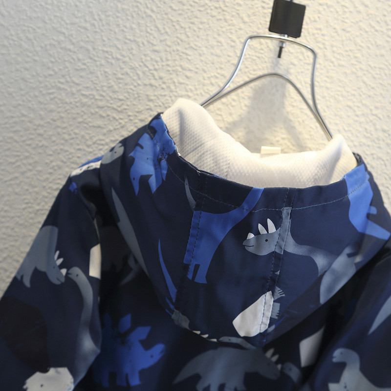 2-6G pavasaris rudens bērnu apģērbi zēniem jakas bērniem ar kapuci ar rāvējslēdzēju vējjaka Toddler dinozauru ūdensnecaurlaidīga jaka zēniem