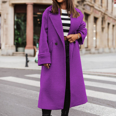 Femei simple, lungi, haine de lână, toamnă, guler răsturnat, jachetă cu un singur buton, cardigan, iarnă, cu mânecă lungă, buzunar, pardesiu cald