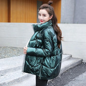 2023. gada jauns kokvilnas polsterēts mētelis, spilgts ar seju uz leju polsterēts sieviešu mētelis, brīvi stāvošs apkakles mētelis