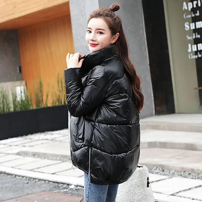 2023. gada jauns kokvilnas polsterēts mētelis, spilgts ar seju uz leju polsterēts sieviešu mētelis, brīvi stāvošs apkakles mētelis