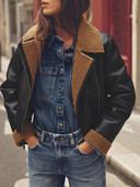 Jachetă vintage din piele solidă, haine pentru femei, cu mânecă lungă, guler crestat, cu fermoar, jachete pentru femei, haină de stradă, la modă 2023