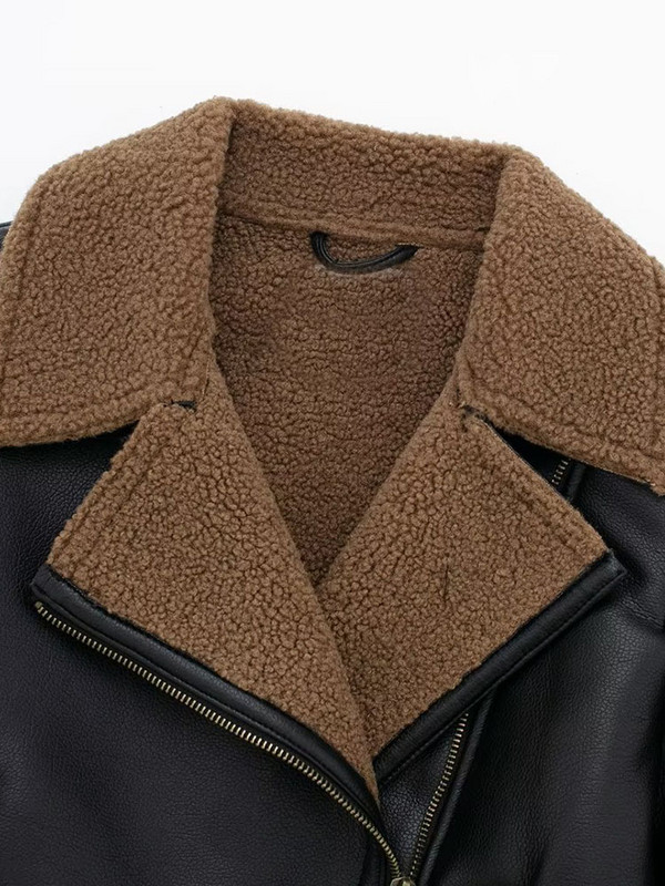 Jachetă vintage din piele solidă, haine pentru femei, cu mânecă lungă, guler crestat, cu fermoar, jachete pentru femei, haină de stradă, la modă 2023