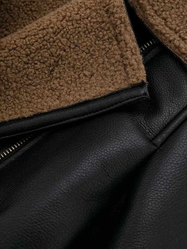 Jachetă vintage din piele solidă, haine pentru femei, cu mânecă lungă, guler crestat, cu fermoar, jachete pentru femei, haină de stradă, la modă 2023