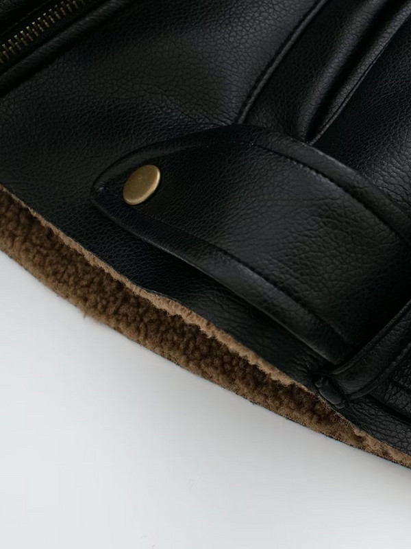 Jachetă vintage din piele solidă, haine pentru femei, cu mânecă lungă, guler crestat, cu fermoar, jachete pentru femei, haină de stradă, la modă 2023