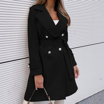 Есенно и зимно ново кашмирено палто Дамско класическо двуредно дамско удебелено двустранно вълнено палто