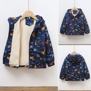 Παιδικό Fleece Jacket Boy Φθινόπωρο Χειμώνας Baby Dinosaur Design Παλτό Toddler Plus με χοντρές κουκούλες Εξωτερικά ρούχα Parkas Βρεφικά ρούχα