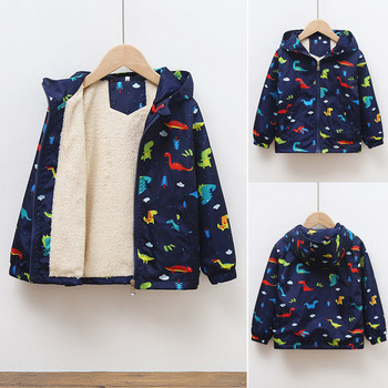 Παιδικό Fleece Jacket Boy Φθινόπωρο Χειμώνας Baby Dinosaur Design Παλτό Toddler Plus με χοντρές κουκούλες Εξωτερικά ρούχα Parkas Βρεφικά ρούχα