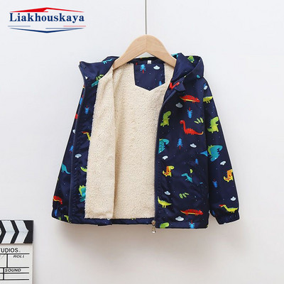Jachetă fleece pentru copii, băiat, toamnă, iarnă, design de dinozaur pentru bebeluși, haine pentru copii mici, plus îmbrăcăminte exterioară cu glugă îngroșată, parka, haine pentru sugari