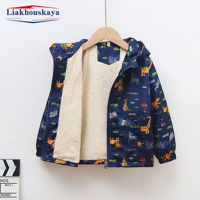 Jachetă fleece pentru copii, băiat, toamnă, iarnă, design de dinozaur pentru bebeluși, haine pentru copii mici, plus îmbrăcăminte exterioară cu glugă îngroșată, parka, haine pentru sugari