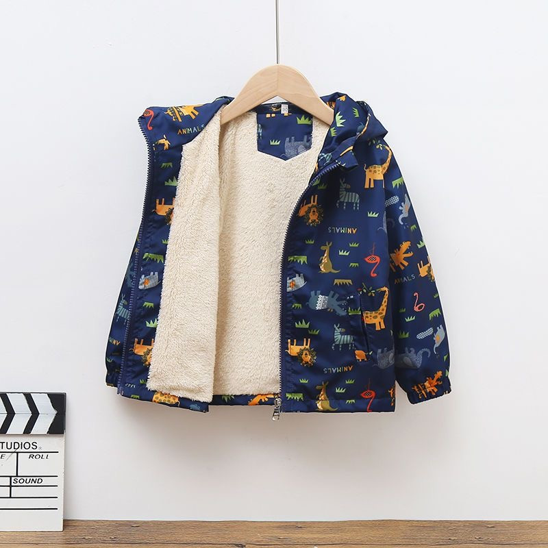 Jachetă fleece pentru copii, băiat, toamnă, iarnă, design de dinozaur pentru bebeluși, haine pentru copii mici, plus îmbrăcăminte exterioară cu glugă îngroșată, parka, haine pentru sugari