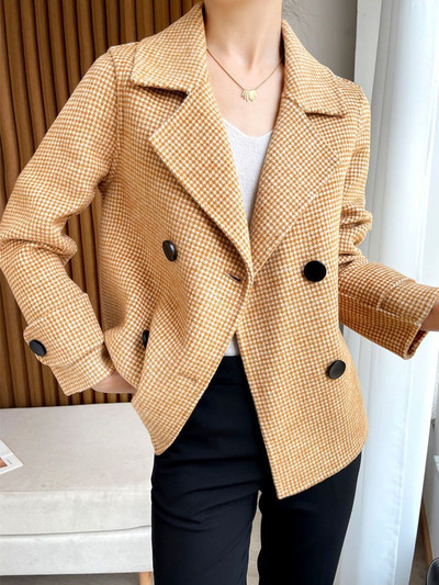 Paltoane de iarnă pentru femei 2023, calduroase, elegante, în carouri, jachetă scurtă din tweed, la modă ocazională, toamnă și iarnă, haină nouă de cașmir pentru femei