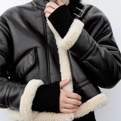 Jachetă scurtă decupată din lână de miel pentru femei, toamnă iarnă, caldă 2023, nou vintage, franțuzesc, cu rever, cu mânecă lungă, groase, pentru femei