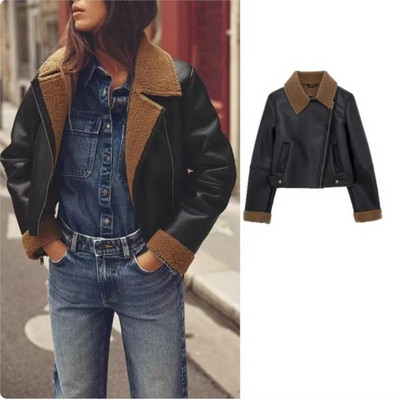 Jachetă scurtă decupată din lână de miel pentru femei, toamnă iarnă, caldă 2023, nou vintage, franțuzesc, cu rever, cu mânecă lungă, groase, pentru femei