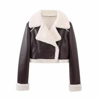 Jachetă scurtă decupată din lână de miel pentru femei, toamnă iarnă, caldă 2023, nou vintage, franțuzesc, cu rever, cu mânecă lungă, groase, pentru femei