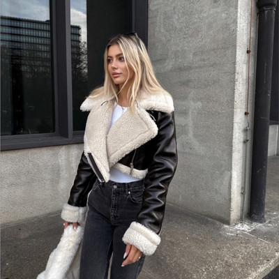 Jachetă scurtă decupată din lână de miel pentru femei, toamnă iarnă, caldă 2023, nou vintage, franțuzesc, cu rever, cu mânecă lungă, groase, pentru femei